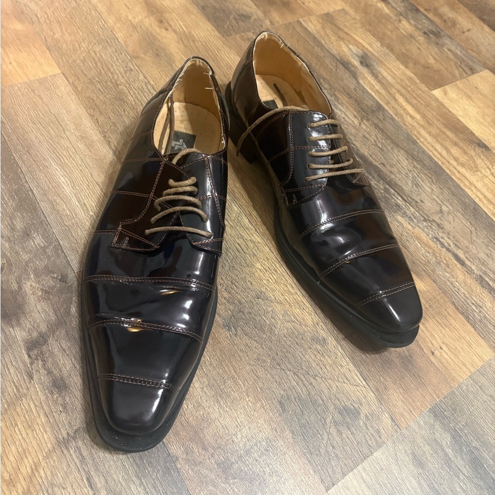 ZOTA Classic Men’s Patent Leather Oxfords – Size 11 – Rich Espresso Gloss